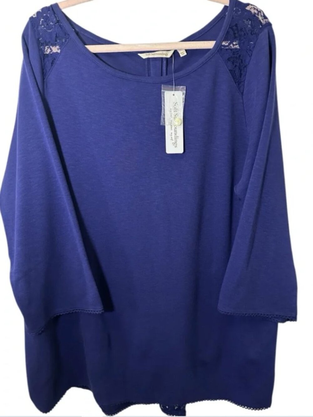 NWT Soft Surroundings 1X Shiloh Tunic Blue Lace Cotton Blend Maternity Friendly